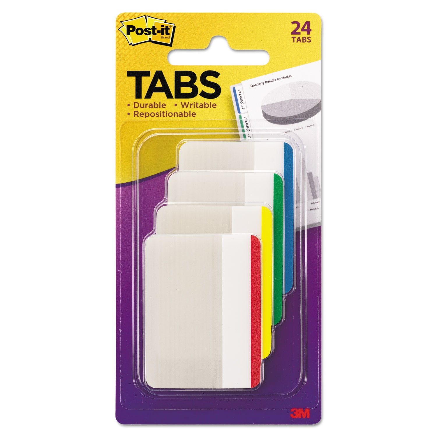 3M Post-it Solid Color Self-Stick Tabs, Write-On, 1 x 1.5 - 88 pack