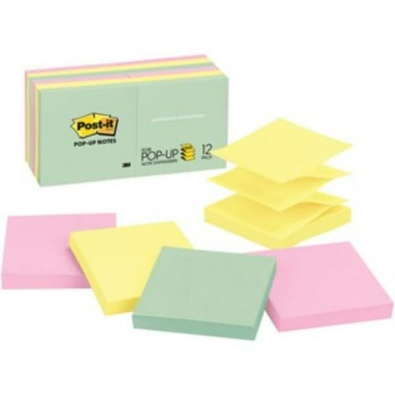Post-it MMMR330-12AP 3 x 3 in. Pop-up Notes, Assorted Color - Pack of 12
