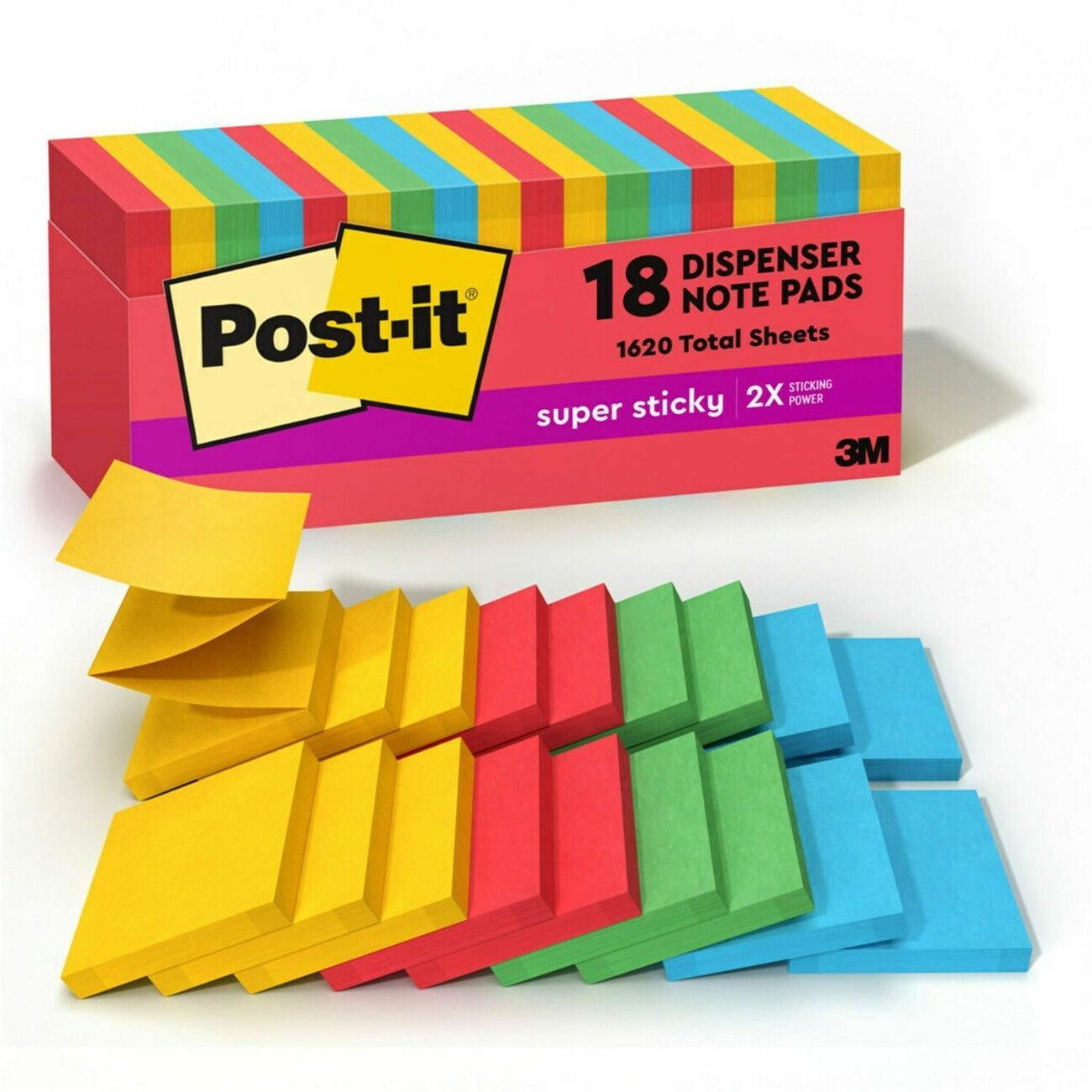 Post-it Super Sticky Pop-up Notes 3" x 3" Playful Primaries Collection 90 Sheet/Pad 18 Pads/Pack