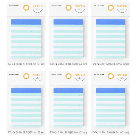 Post-it Noted Mini List Notes: 4 in. x 2.9 in. (Stripe Green) 100-sheets per pad / [6-pack] NTD10-34-1