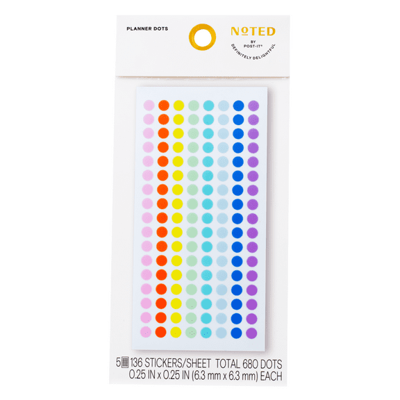 Post-it Noted Planner Dots / Stickers: 0.25 in. diameter / 680 dots/pack (Assorted Colors)