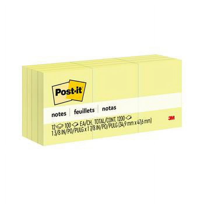 Postit Notes, 1 3/8 in. x 1 7/8 in., Canary Yellow, 12/Pack