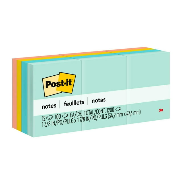 Postit Notes, 1 3/8" x 1 7/8", Marseille Collection, 12 Pads/Pack