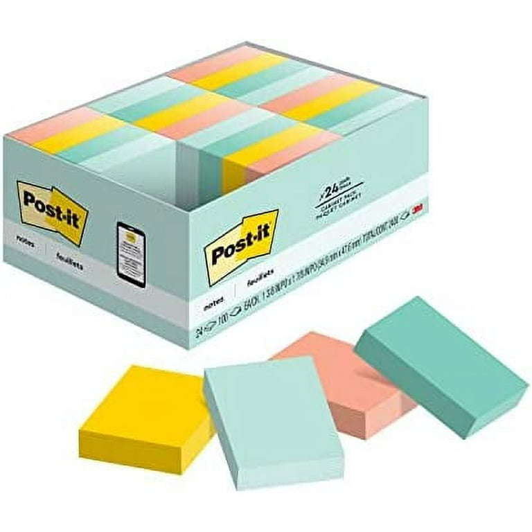 Post-it Notes, 1.5x2 in, 24 Pads, America's #1 Favorite Sticky Notes, Beachside Caf Collection, Pastel Colors, Clean Removal, Recyclable (654-14au)
