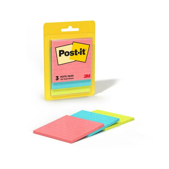 Post-it Notes, 3 in x 3 in, Poptimistic, Lined, 3 Pads