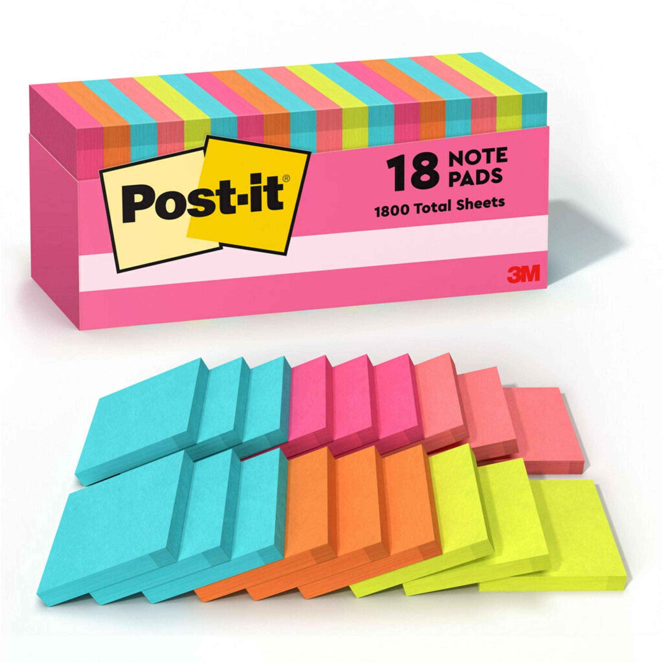 Post-it Notes, 3 in x 3 in, Poptomistic Collection, 18 Pads