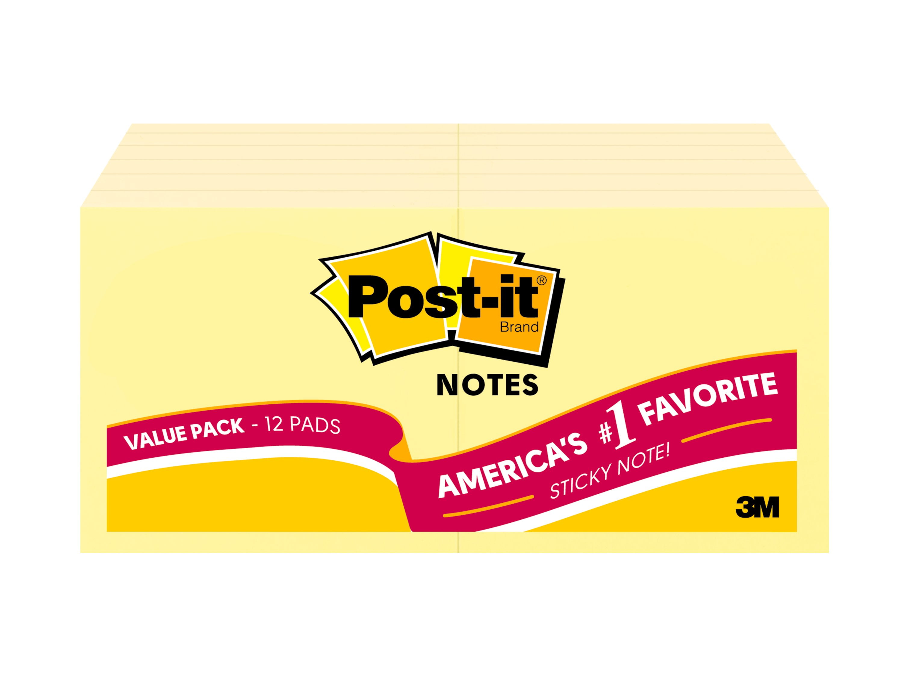 Post-it Super Sticky Notes, Canary Yellow, 3 in. x 5 in., 90 Sheets, 12 Pads