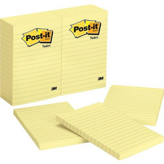 Post-it Notes, 4 in x 6 in, Canary Yellow, Lined - 100 - 4" x 6" - Rectangle - 100 Sheets per Pad - Ruled - Canary Yello