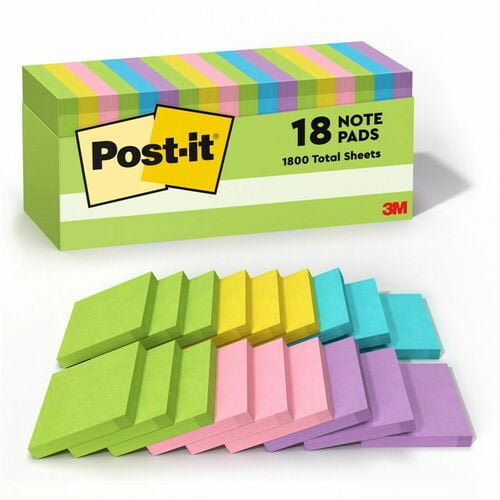 Post-it® Notes Cabinet Pack - Floral Fantasy Color Collection, 1800 x Assorted, 3" Flag/Note Width x 3" Flag/Note Length, Square, 100 Sheets per Pad (654-18BRCP) | 5 Packs (90 Total)