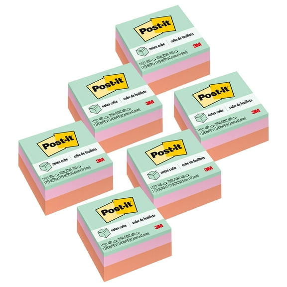 Post-it Notes Cube 2051-PAS, 1 7/8 in x 1 7/8 in (47.6 mm x 47.6 mm), Pack of 6