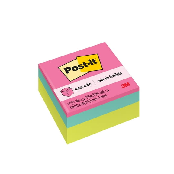Post-it Notes Cube, 3 in. x 3 in., Bright colors, 400 Sheets, 1 Cube