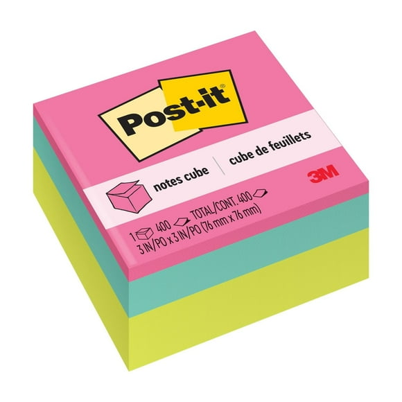 Post-it Notes Cube, 3 in. x 3 in., Bright colors, 400 Sheets, 1 Cube