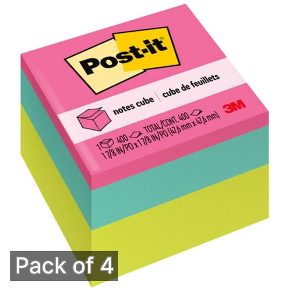 Post-it Notes Cube 400 Total Notes 1-7/8 x 1-7/8 (Pack of 4)