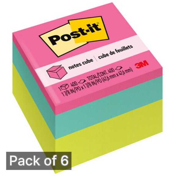 Post-it Notes Cube 400 Total Notes 1-7/8 x 1-7/8 (Pack of 6)