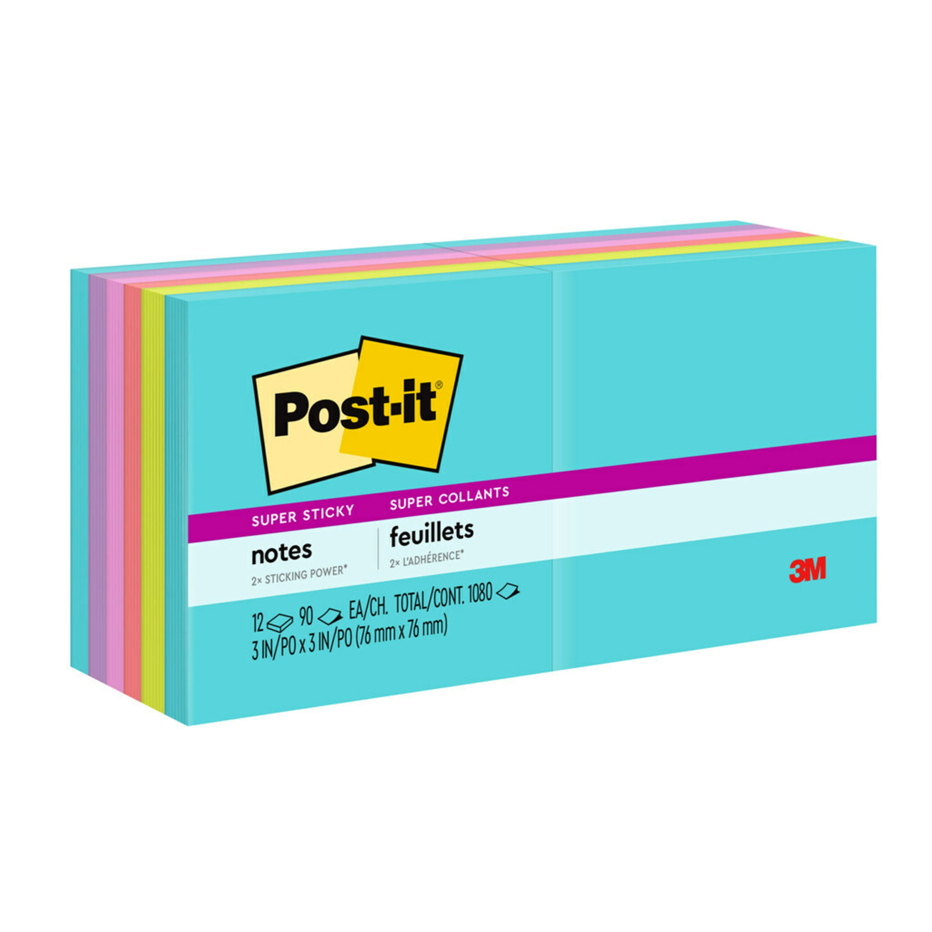 Post-it Super Sticky Notes, Sin.gle Color Packs Collection, 3 in. x 3 in.,  90 Sheets, 1 Pads 