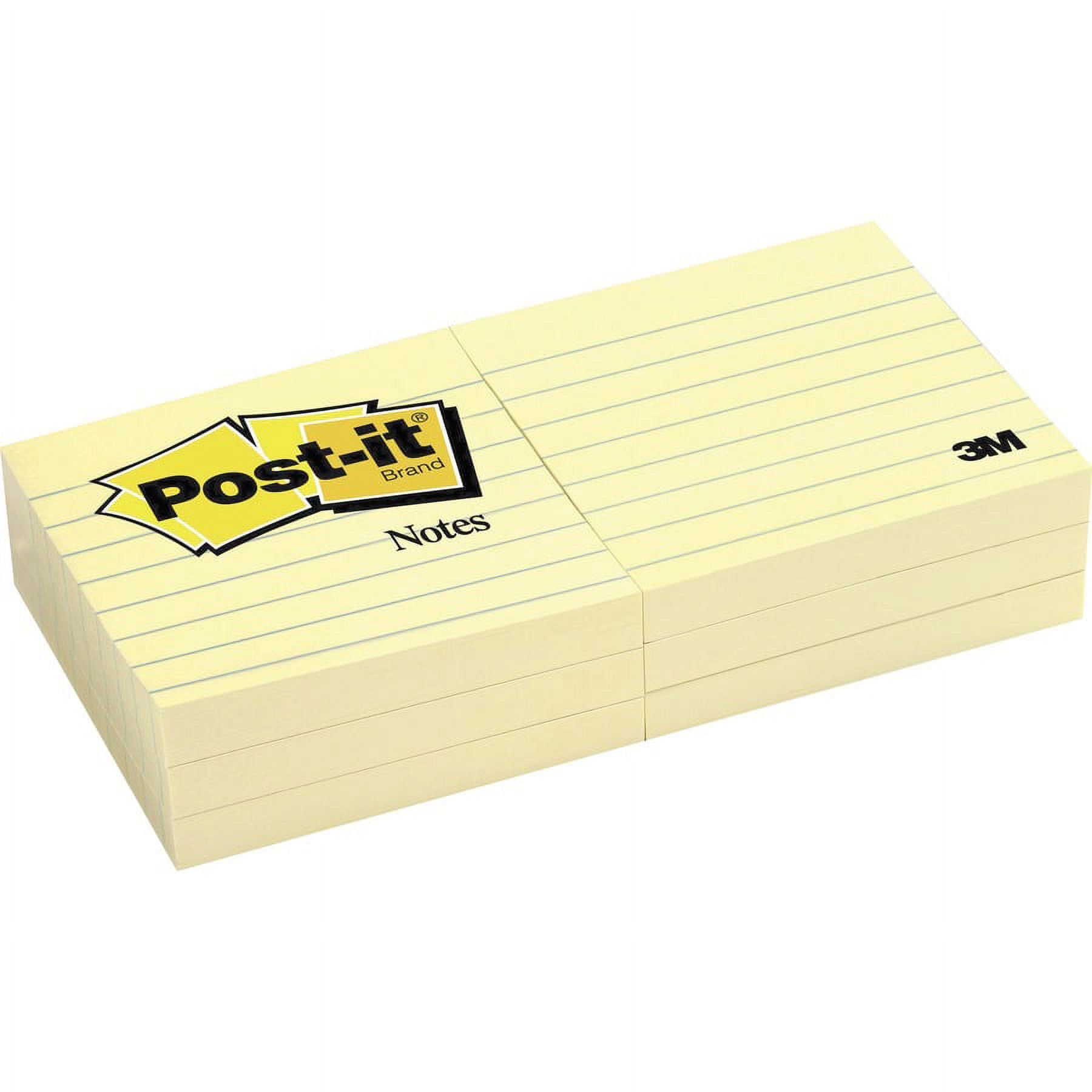 Post-it® Notes Original Lined Notepads - 1200 - 3" x 3" - Square - 100 Sheets per Pad - Ruled - Canary Yellow - Paper - Removable - 12 / Pack | Bundle of 2 Packs