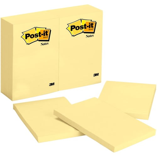 Post-it Notes Original Notepads, 4" Flag/Note Width x 6" Flag/Note Length, Rectangle, 100 Sheets per Pad, Unruled, Canary Yellow, Paper (659YWBD) | 2 Packs (4 Packs)
