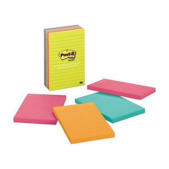 Post-it Notes Original Notepads - Cape Town Color Collection 4" x 6" - Rectangle - 100 Sheets per Pad - Ruled - Assorted - Self-adhesive, Self-stick - 5 / Pack