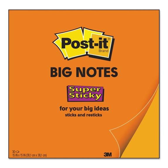 Post-it Notes Super Sticky Big Notes, 15 x 15, Neon Orange, 30 Sheets ...