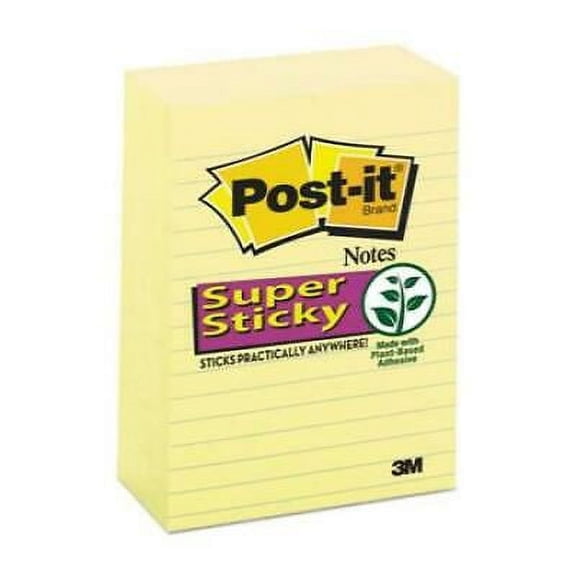 Post-it Notes Super Sticky Canary Yellow Note Pads, Lined, 4 x 6, 90-Sheet, 5/Pack (6605SSCY)