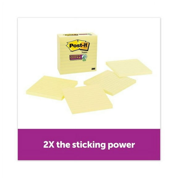 Post-it Notes Super Sticky Pads in Canary Yellow, Note Ruled, 4" x 4", 90 Sheets/Pad, 4 Pads/Pack