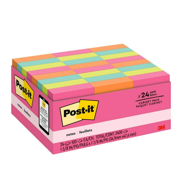 Postit Notes Value Pack, 1 3/8 in x 1 7/8 in, Poptimistic, 24 Pads