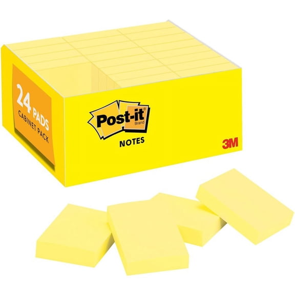 Post-it® Notes Value Pack - 2160 - 1.50" x 2" - Rectangle - 90 Sheets per Pad - Unruled - Canary Yellow - Paper - 24 / Pack | Bundle of 2 Packs