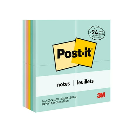 Post-it Notes Value Pack, 3 in x 3 in, Marseille Collection, 24 Pads