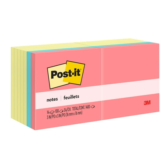 Post-it Notes Value Pack, 3"x 3", Yellow and Brights, 14 Pads