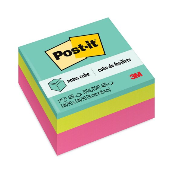 Post-it Original Cubes, 3" x 3", Aqua Wave Collection, 400 Sheets Per Cube