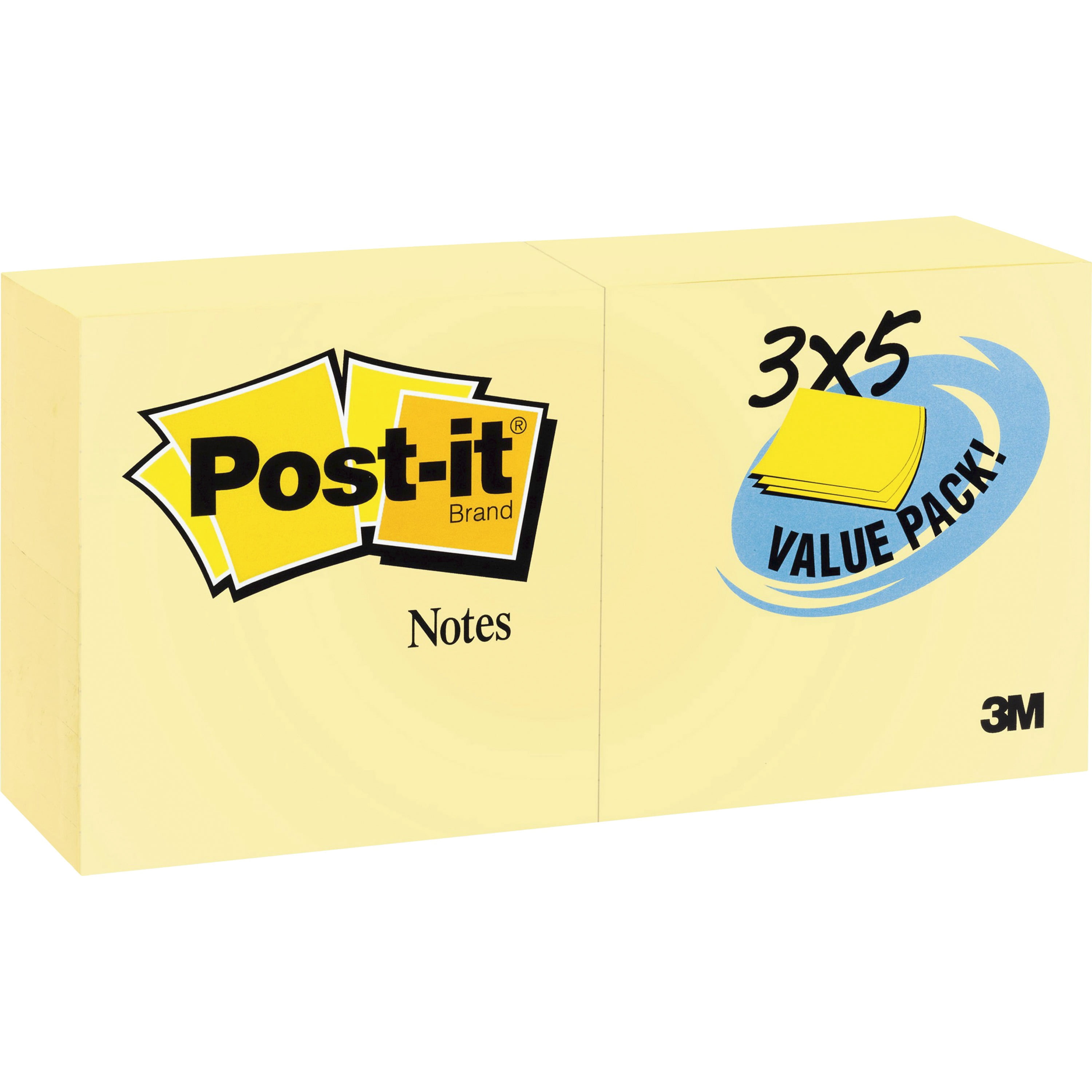 Post-it Notes Original Pads in Canary Yellow, 3 x 5, 90-Sheet, 24/Pack -MMM65524VADB