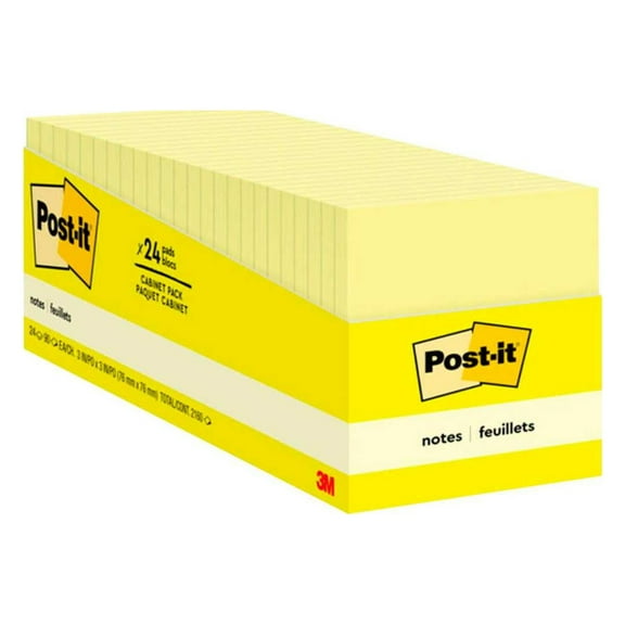 Post-it Original Notes Cabinet Pack, 3 x 3 Inches, Canary Yellow, Pad of 100 Sheets, Pack of 24