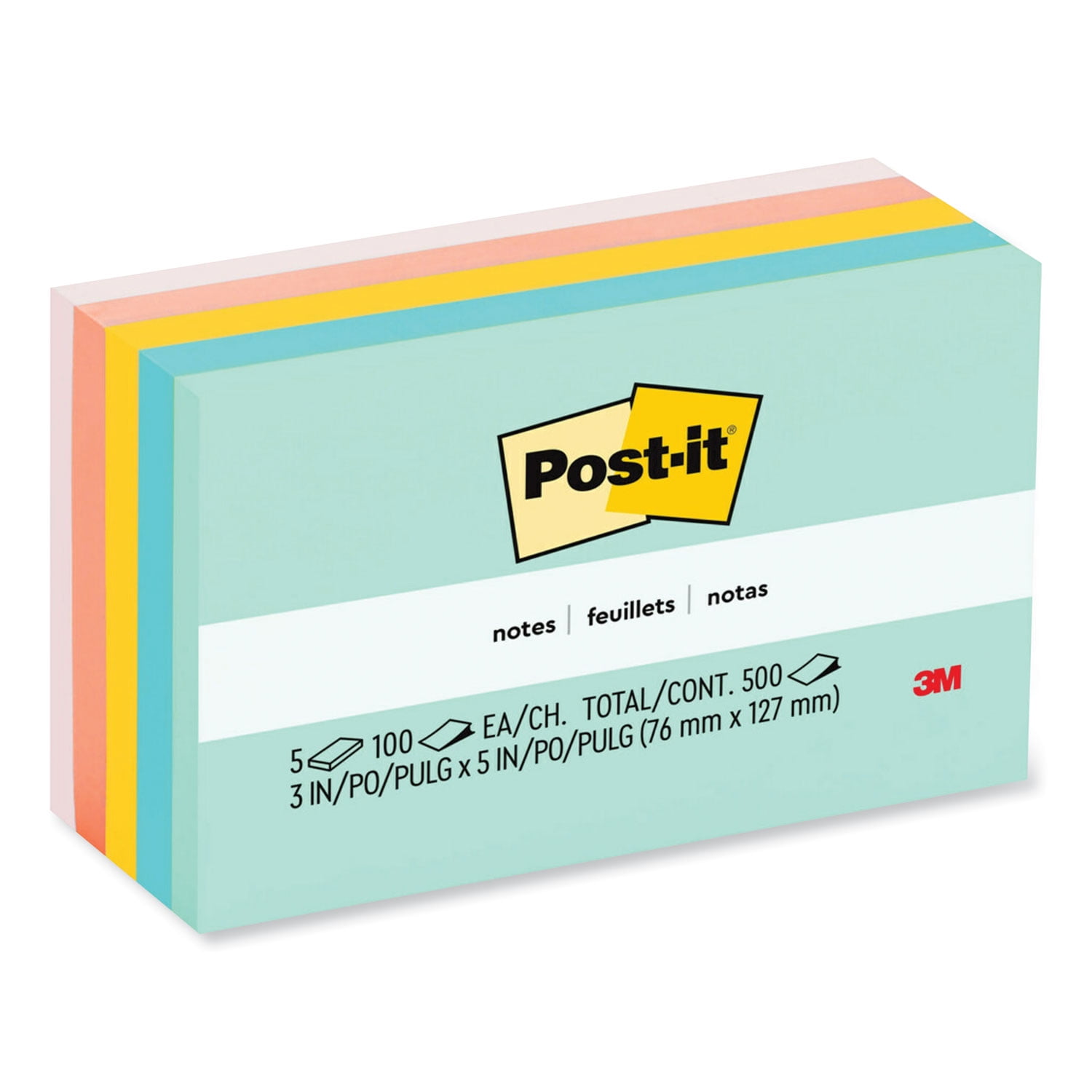 Sticky Note Pads Remove It PASTEL Colour Post 76mm x 127mm 3x5 100