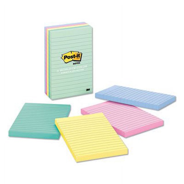 Postit Original Pads in Beachside Cafe Collection Colors, Note Ruled