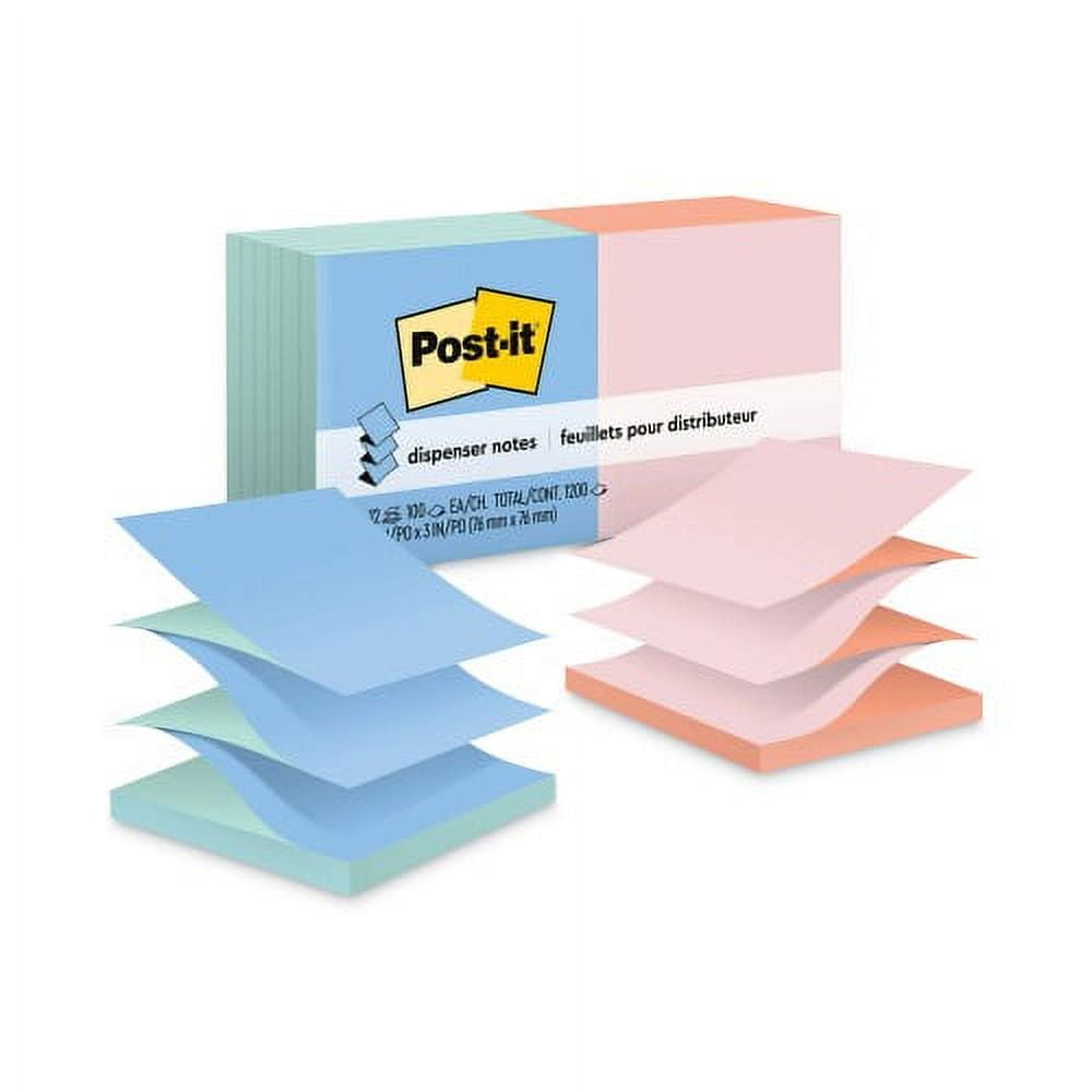 Post-it Original Pop-up Refill, Beachside Cafe Collection Alternating-Color Value Pack, 3" x 3", 100 Sheets/Pad, 12 Pads/Pack (R330UALT)