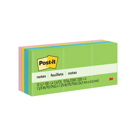 Post-it Original Sticky Notes 12 Pack, 1.5in. x 2in., Jaipur Collection