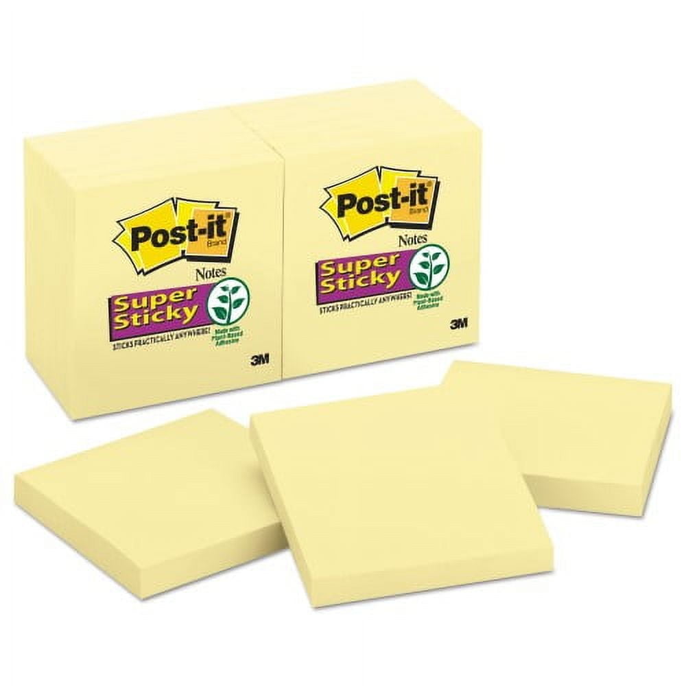 Post-it Notes Super Sticky Canary Yellow Note Pads, 3 X 3, 90-sheet, 12/pack