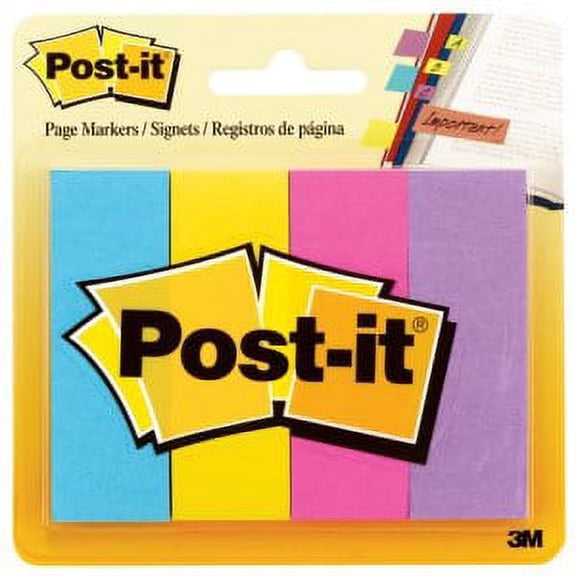 Post-it Page Marker 671-4AU, 7/8 in x 2 7/8 in x (22,2 mm x 73 mm) Assorted Colors