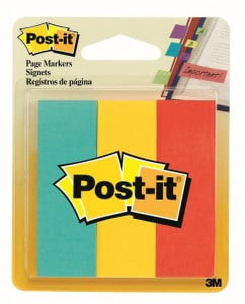 Post-it Page Markers 5222, 1 in x 3 in x in (22,2 mm x 73 mm), Assorted Colors, 3 Pads/Pack, 50 Sheets/Pad