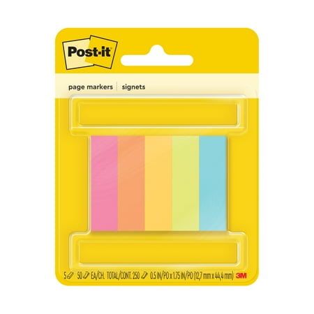 Post-it Page Markers, Assorted Colors, 1/2 in. x 2 in., 250 Page Markers