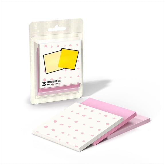 Post-it Polished Patterns Sticky Notes, Bubble Blush Design Featuring 1 Dot Pattern, 1 Positively Pink, and 1 Pink Salt Sticky Note Pad, 3 in. x 2.9 in., 45 Sheets per Pad