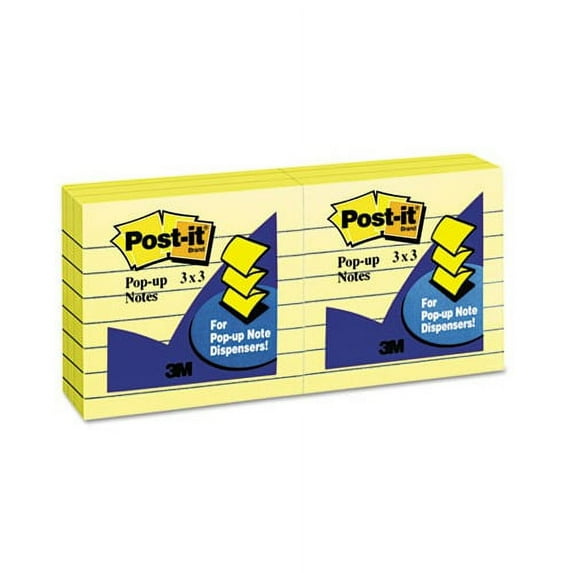 Post-it Pop-up Notes R335YW Original Canary Yellow Pop-Up Refill, Lined, 3 x 3, 100-Sheet (Pack of 6)