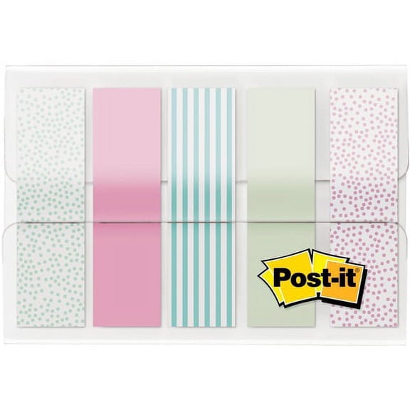 Post-it® Printed Flags - 100 x Assorted Pastel - 0.50" x 1.75" - 20 Sheets per Pad - Green, Pink, Blue - Self-adhesive, Sticky, Removable, Writable - 100 / Pack | Bundle of 10 Packs