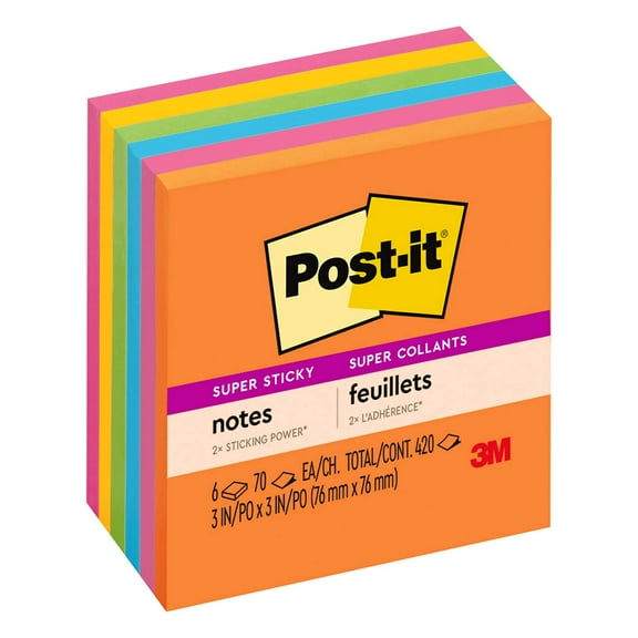 Post-it Recyclable Sticky Notes, 3" x 3", Bright Colors, 6 Pads