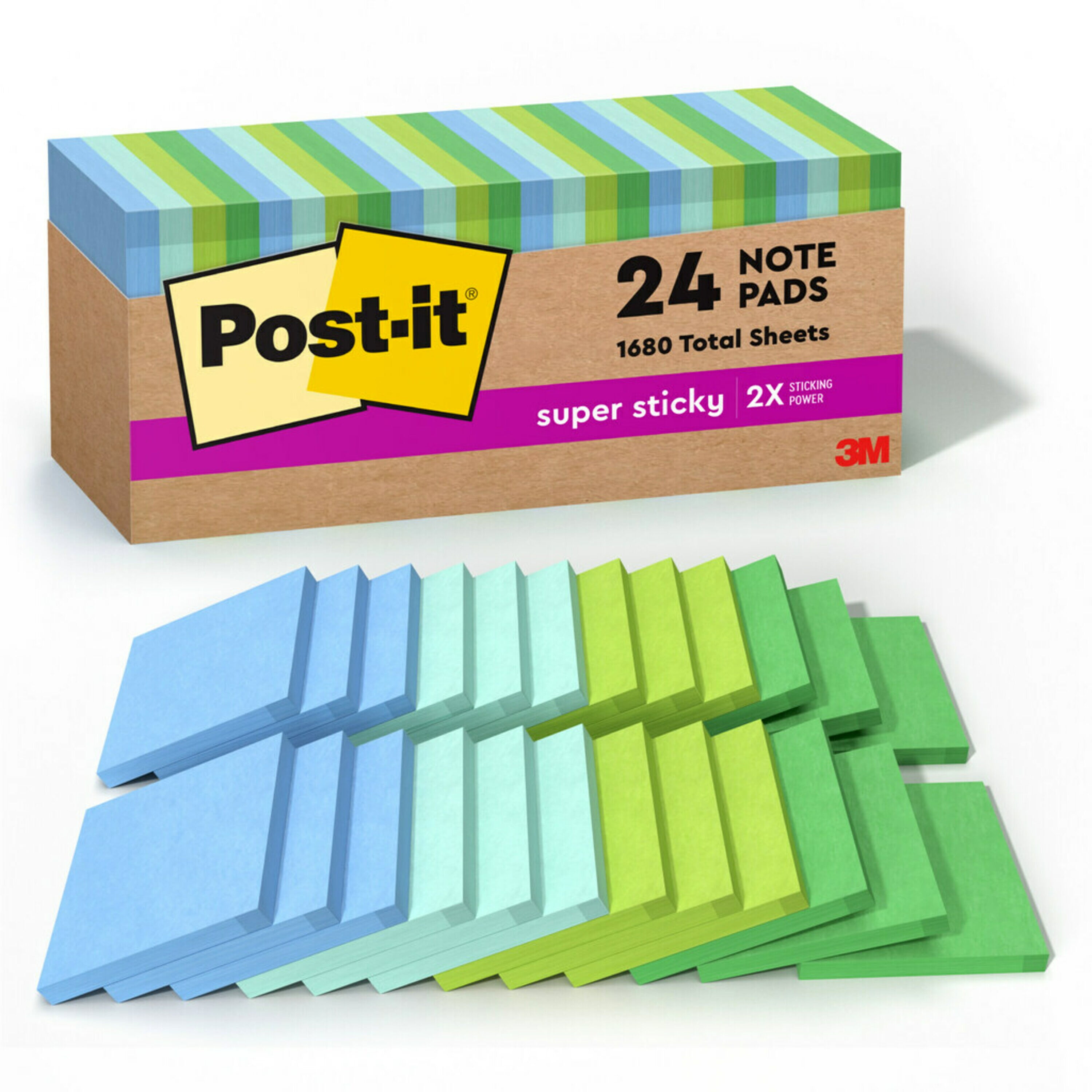 Post-it Recycled Super Sticky Notes, 3 in x 3 in, Oasis Collection