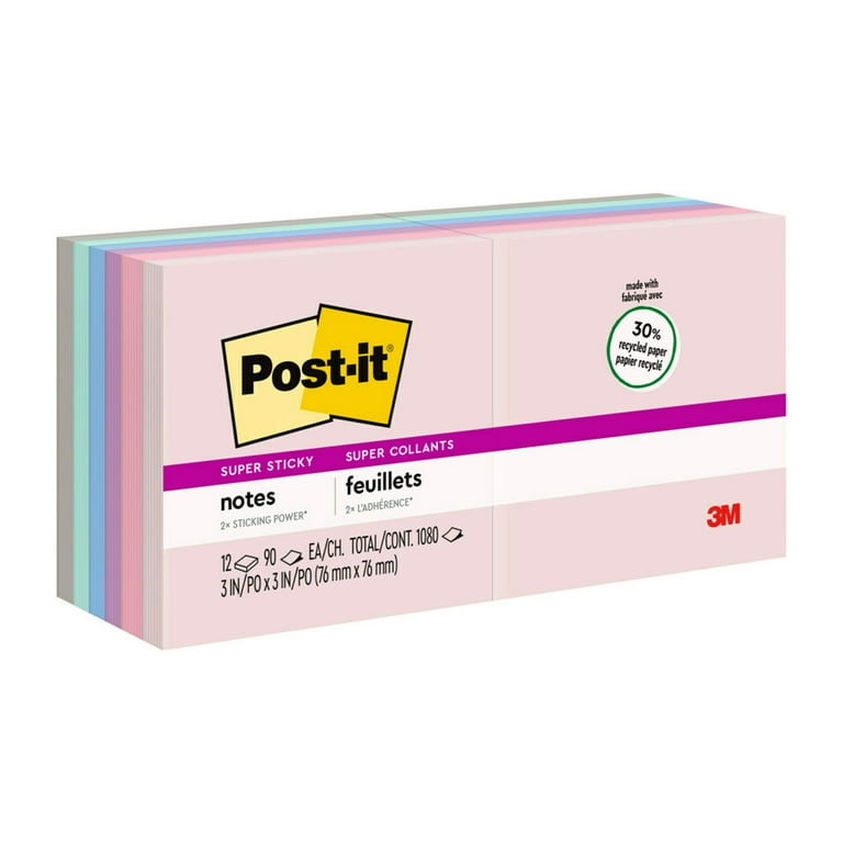 Post-it® Recycled Super Sticky Notes, 3 in x 3 in, Wanderlust