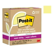 Post-it Recycled Super Sticky Notes Made with 100% Recycled Paper, 3 in x 3 in, Canary Yellow, 5 Pads