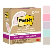Post-it Recycled Super Sticky Notes Made with 100% Recycled Paper, 3 in x 3 in, Wanderlust Pastels, 5 Pads