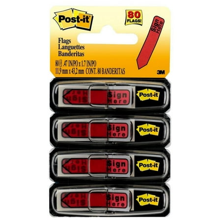 Post-it, Red Arrow Printed Flags with Dispenser, 80 / Pack, Red, MMM684RDSH