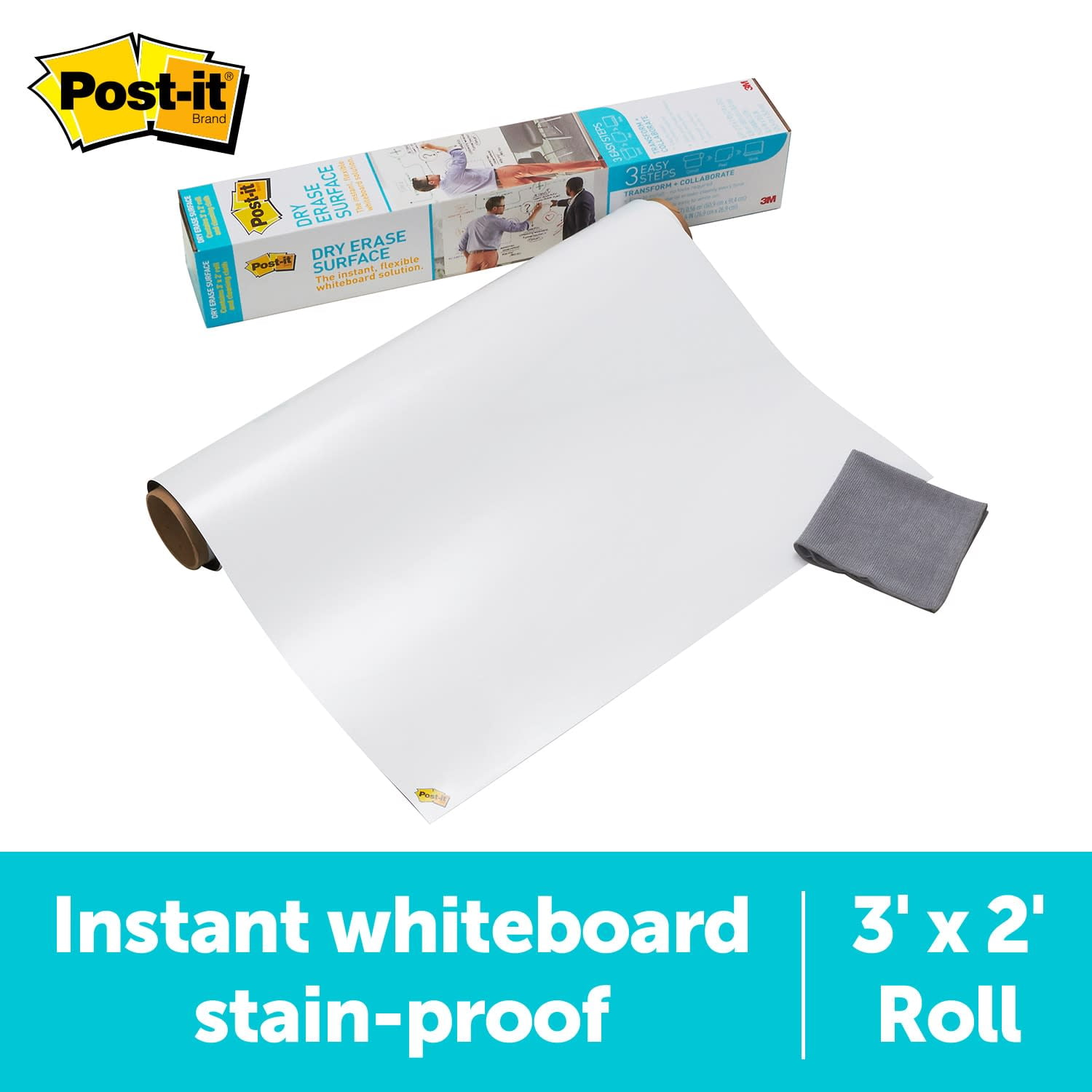 Post-it Self-Stick Dry Erase Film Surface, White, 3 x 2-Ft, 6 Sq Ft.